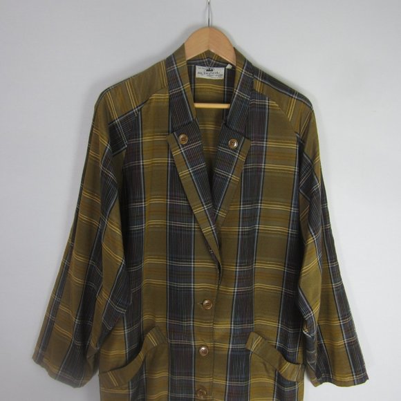 Vtg Ziegfield Le Follie Di Womens M Gold Plaid LS Blazer Jacket Oversized Italy - Picture 4 of 12